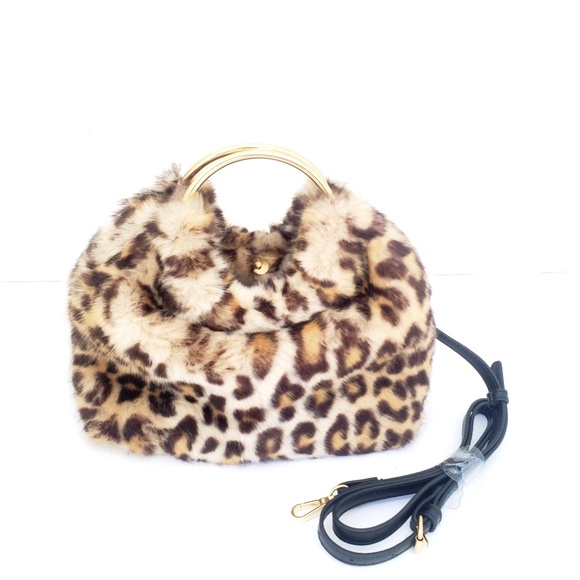 Handbags - Faux Fur Leopard Animal Print Satchel Hand Bag